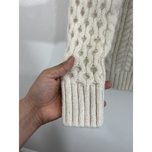 Cable Knit Fisherman Cardigan M Grandma Preppy Coastal Quiet Luxe Minimal Wool - Picture 14 of 16